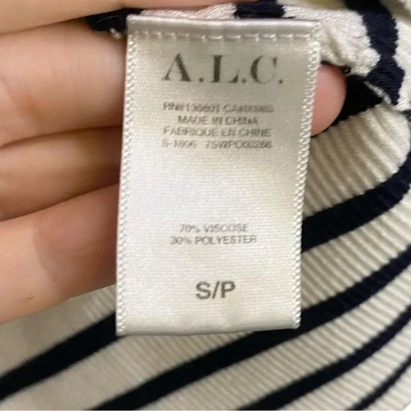 A.L.C. Baker Puffed Shoulders Black and White Striped Turtleneck Sweater - Picture 15 of 16